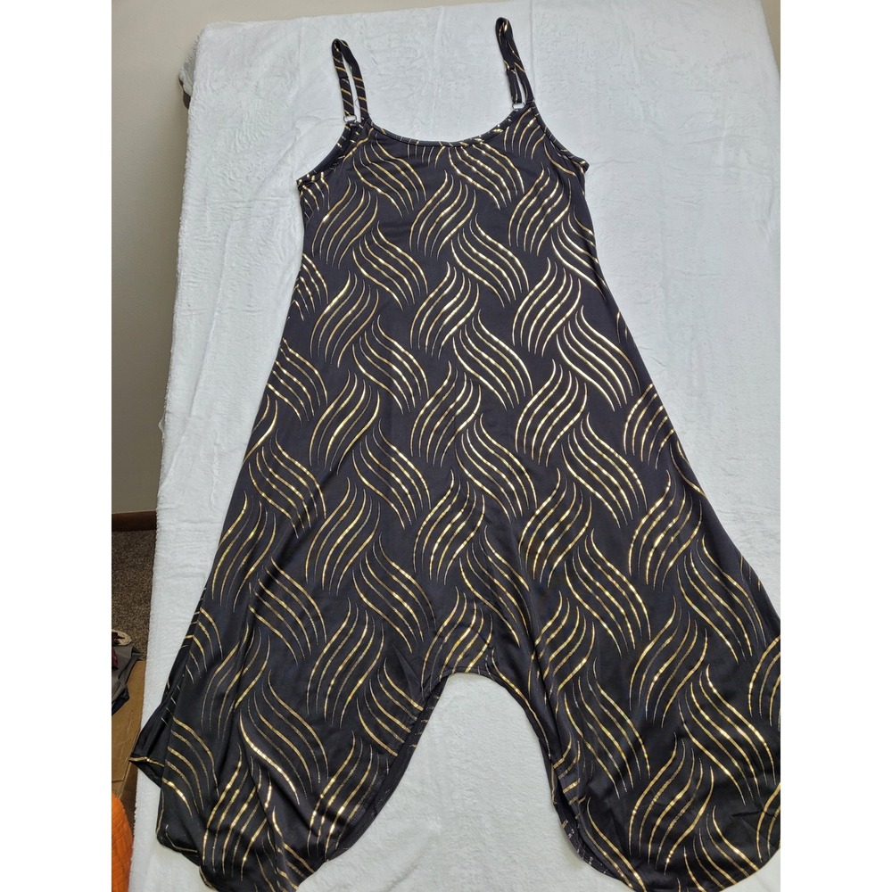 Shoreline Harem dress Womens S/M Black Gold Metallic Wave